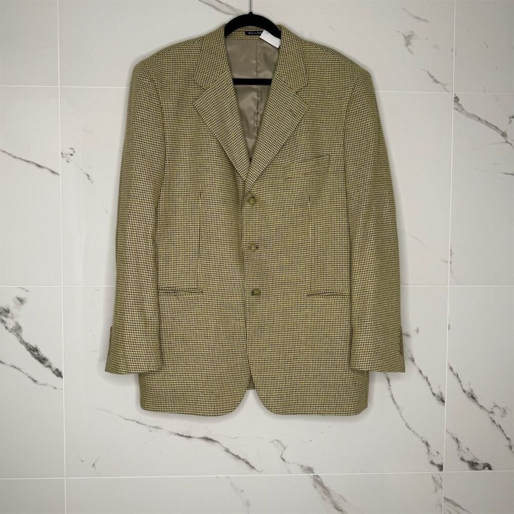Ermenegildo Zegna Men's Brown Houndstooth Blazer Size 54IT 44US silk luxury​